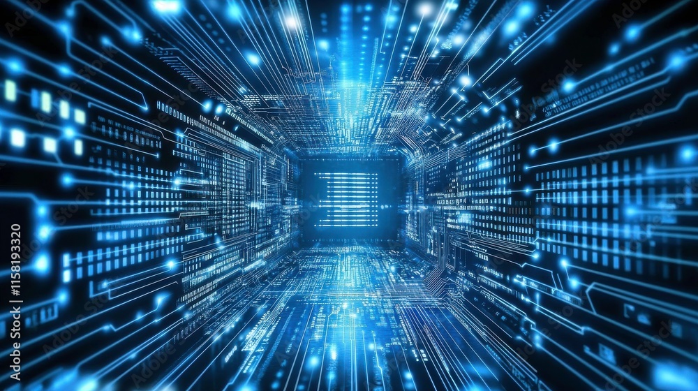 Poster Futuristic Microchip Animation in Tech Background