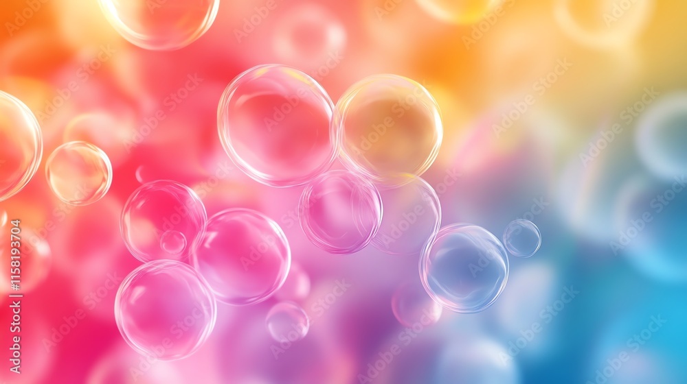 Poster Colorful bubbles floating in a vibrant background, creating a playful and cheerful atmosphere.