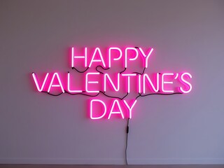Fototapeta premium Happy Valentines Day Neon Sign on Wall