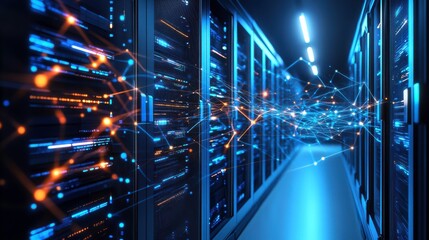 High Contrast Digital Network Room with Animated Lines