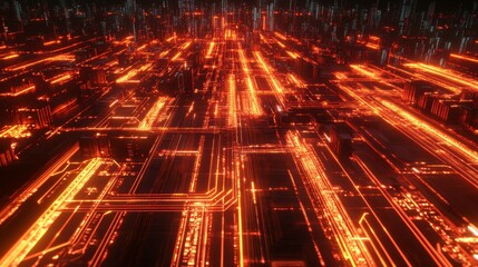 High-Tech Microchip Surface with Glowing Graphics