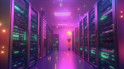 Fototapeta premium High-Tech Server Room with Cooling Racks and Animations