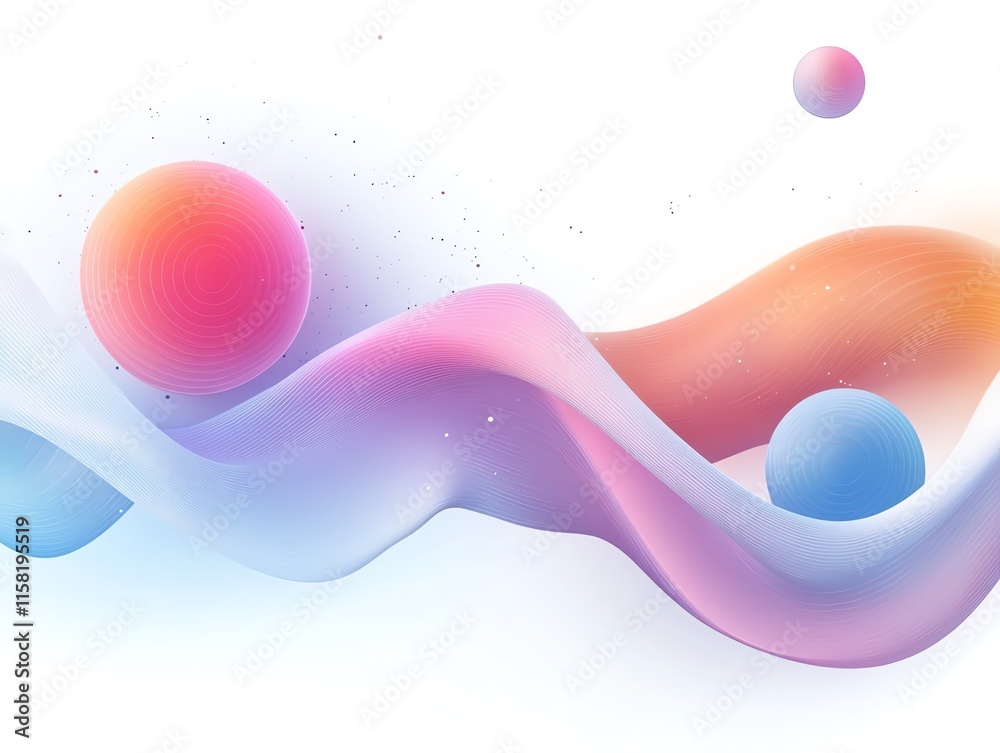 Aufkleber Abstract design featuring colorful spheres and flowing waves, creating a modern aesthetic.