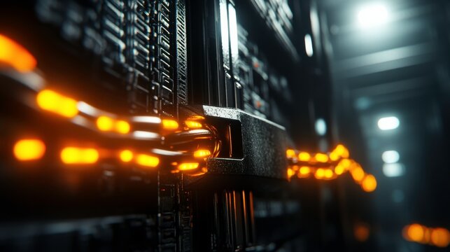 Illuminated Server Room with Crypto Chains