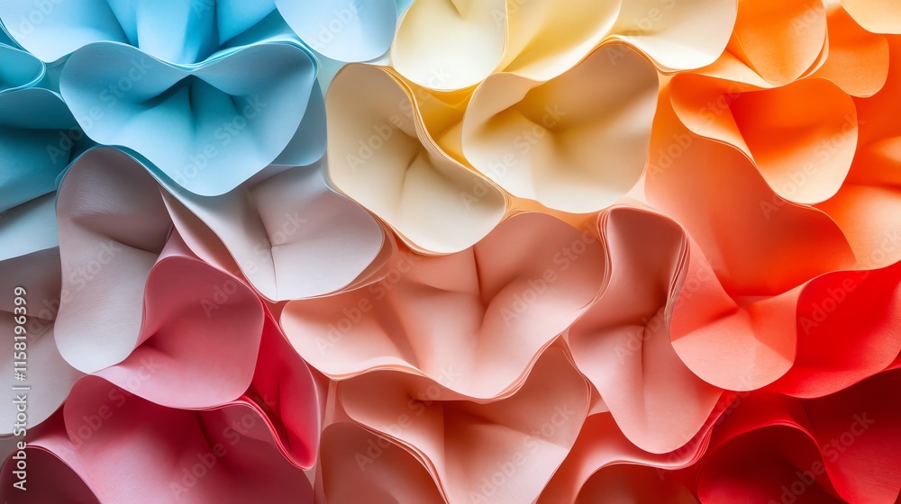 Aufkleber a vibrant arrangement of layered paper petals in various colors, creating a textured backdrop.