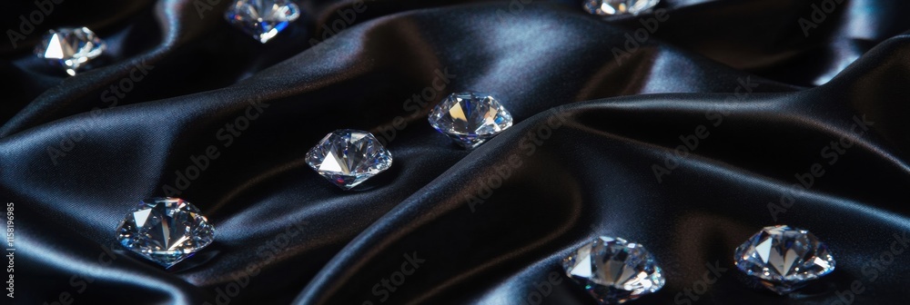 Poster sparkling diamonds on luxurious black satin fabric with ample copy space for elegant design. generat