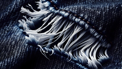 Denim A macro view of deep indigo denim with a jagged tear running diagonally, exposing both white and ind4