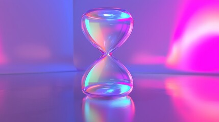 A colorful hourglass reflecting light in a modern, abstract setting.