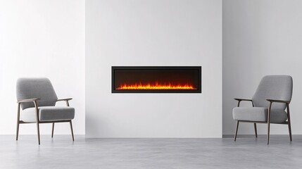 Modern Living Room with Stylish Chairs and Electric Fireplace