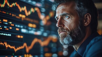 Focused Investor Analyzing Stock Market Data on Computer Screen