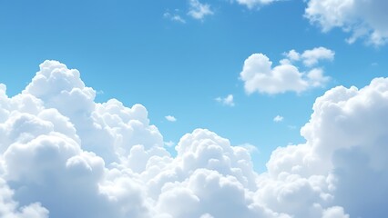 Cartoon-style seamless pattern of fluffy white clouds on a bright blue sky background. Perfect for playful or children's designs.