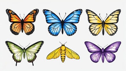 Colorful Butterflies Moth Collection Nature Insects Spring Summer Wildlife Art