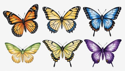 Obraz premium Colorful Butterfly Collection Watercolor Illustrations of Insects Nature Wildlife Spring Summer