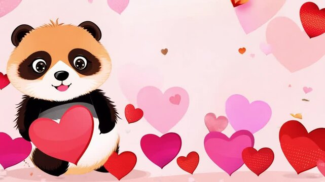 panda with hearts. generative ai