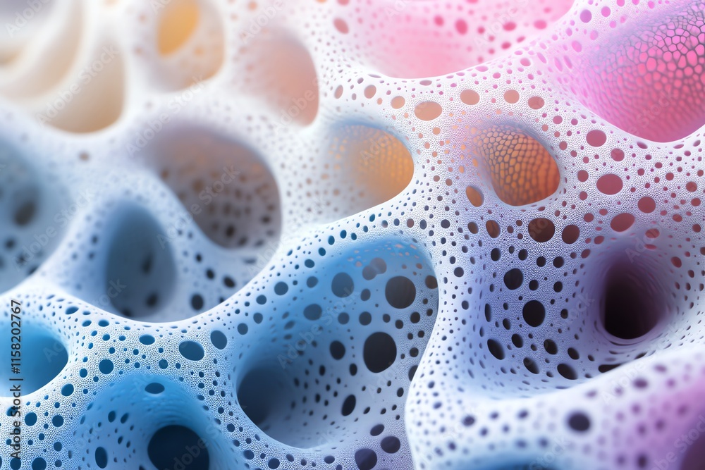Poster abstract close-up of porous, textured surface with colorful gradients.