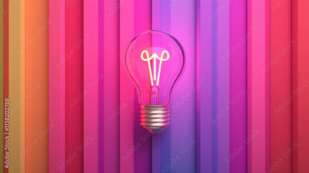 Poster light bulb shining on colorful vertical stripes representing innovation and growth