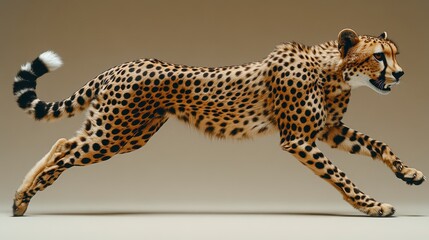 Cheetah in motion, running, side profile, isolated on neutral background.