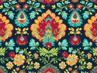 Fototapeta premium Intricately detailed seamless pattern with decorative flowers and leaves elements