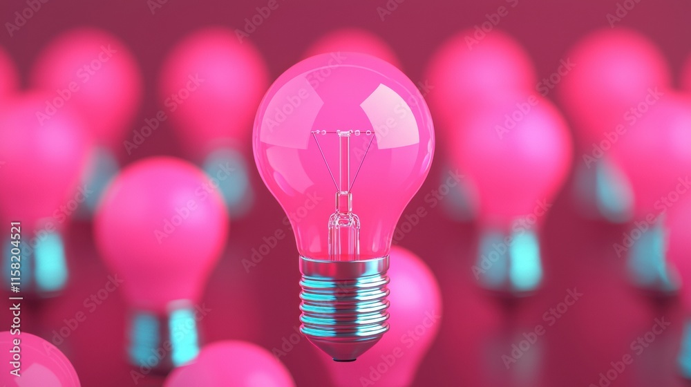 Poster light bulb floating among others symbolizing innovation and new ideas