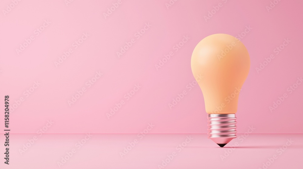 Poster light bulb standing on its tip symbolizing innovation on pink background