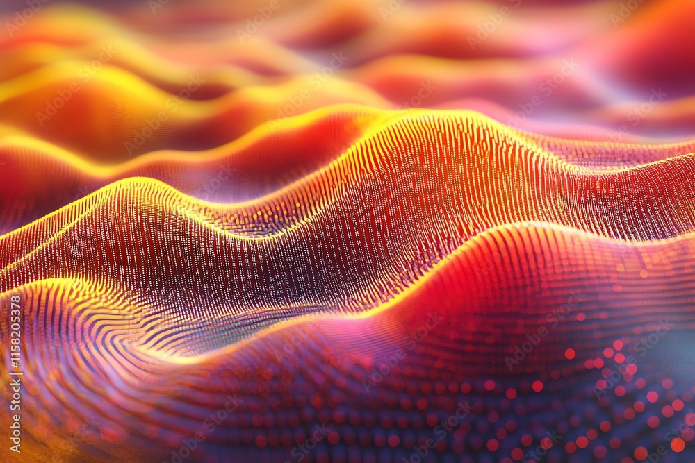 Poster abstract waves of vibrant colors and patterns, suggesting movement and depth.