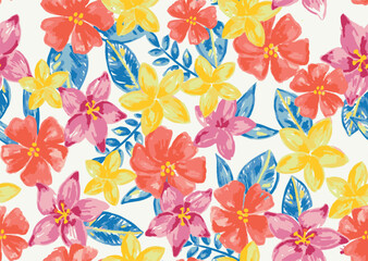 Elegant, watercolor, bright, colorful, garden flowers, leaves, illustration background, seamless pattern, repeat print, wallpaper, clothing, fashion, home textile, packaging, gift wrap vector artwork