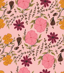 Seamless floral pattern, Hand drawn, wedding decor flowers, pink, endless, all over print to use textile, fabric, clothing, backdrop, wallpaper, home textile, clothing, fashion, packaging, gift wrap
