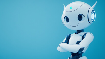 Futuristic Humanoid AI Robot with Sleek White Metallic Body and Gradient Blue Background for Modern Technology Concept