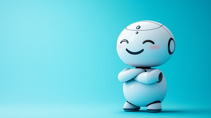 Futuristic Humanoid AI Robot with Sleek White Metallic Body and Gradient Blue Background for Modern Technology Concept