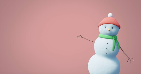 Image of christmas snow man moving over orange background