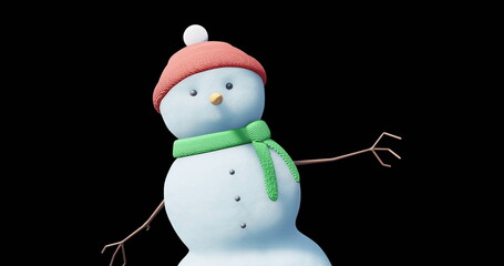 Image of christmas snow man moving on black background
