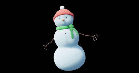 Image of christmas snow man moving on black background