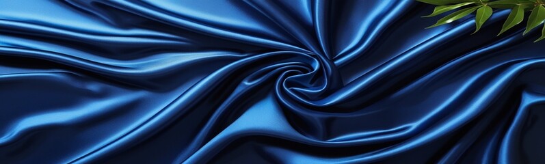 Elegant silk fabric with smooth texture and soft shiny waves in purple and blue, creating a luxurious backdrop with a refined design and drapery effect