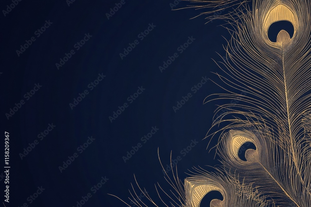 Fototapete elegant line art representation of peacock feathers with ample copy space for creative mock up oppor