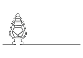 Kerosene lantern one line drawing. Line art paraffin lamp. Hand drawn art, Continuous one line drawing backpack. Outline drawing of a kerosene lamp with handle and wick, lantern. Vector illustration