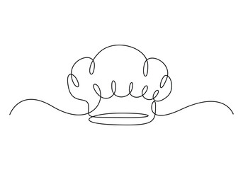 One single line drawing of chef hat or cap for restaurant vector graphic illustration. Elegant cafe badge concept. Modern continuous line draw design street food logotype. Vector illustration