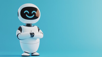 Futuristic Humanoid AI Robot with Sleek White Metallic Body and Gradient Blue Background for Modern Technology Concept