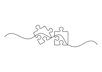 Obraz premium Puzzle continuous line art. Jigsaw piece one line drawing. Vector illustration