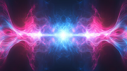 Obraz premium Cosmic Dance of Light and Energy: Abstract artwork featuring vibrant pink and blue nebulae swirling in a mesmerizing cosmic dance, creating a captivating and ethereal visual spectacle.