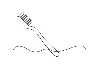 Obraz premium Continuous line drawing toothbrush with toothpaste. Dental care equipment at home. Brushing teeth. Teeth care concept. Oral care center. Modern continuous line draw design graphic vector illustration 