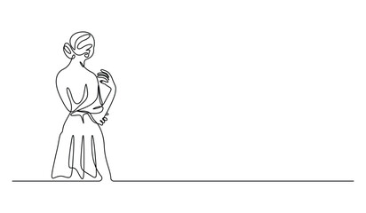 One continuous line girl in a beautiful dress vector illustration