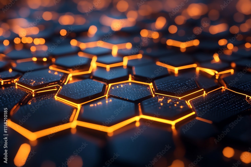 Aufkleber a close-up view of glowing hexagonal patterns, showcasing a futuristic design aesthetic.