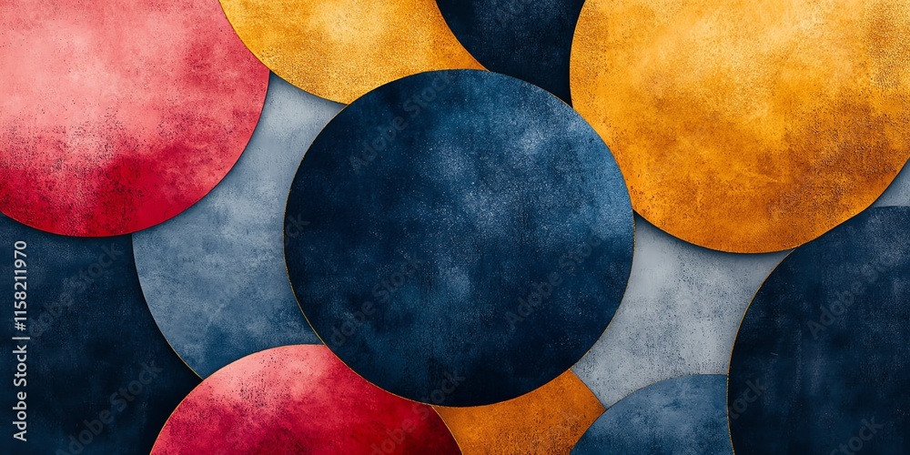 Poster Abstract composition of colorful circular shapes on a textured background.