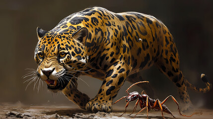 Obraz premium Hybrid animal between jaguar and ant. Chimera. Illustration