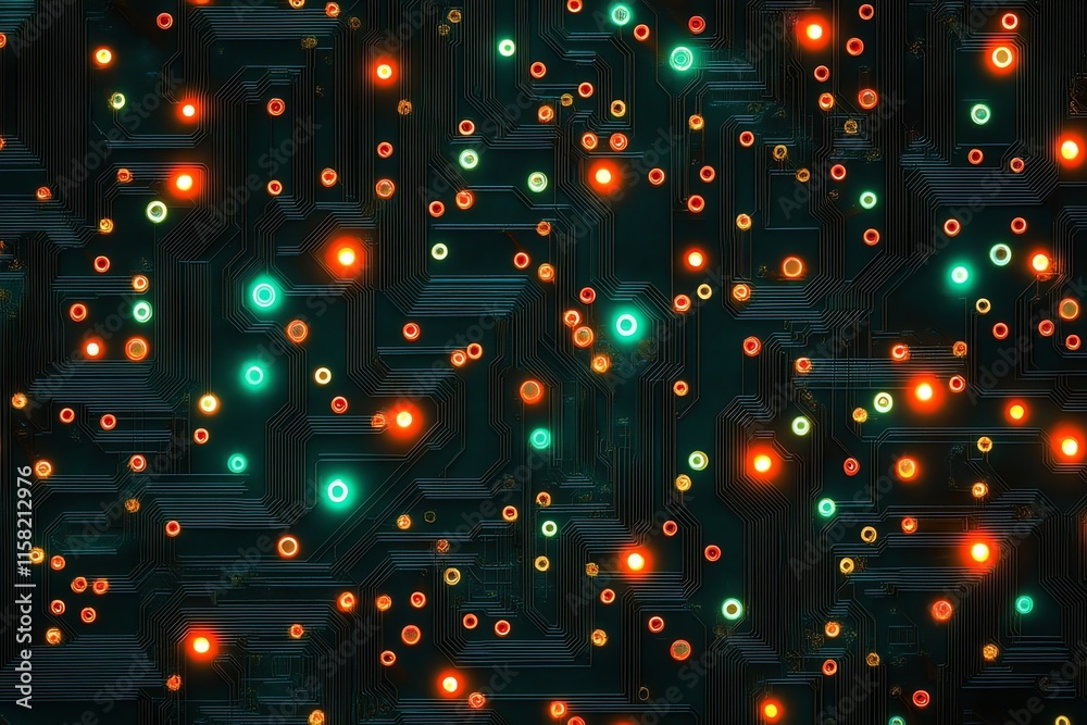Aufkleber a vibrant digital representation of circuits with glowing dots, suggesting technology and connectivi