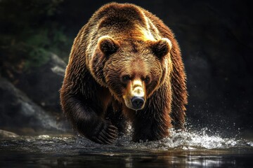 Obraz premium A close-up view of a brown bear in its natural setting.