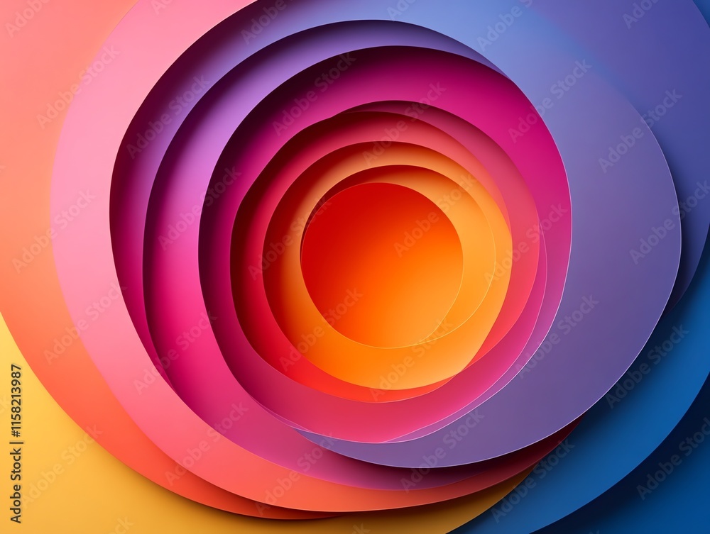 Poster a vibrant, abstract design featuring layered, circular shapes in gradient colors.