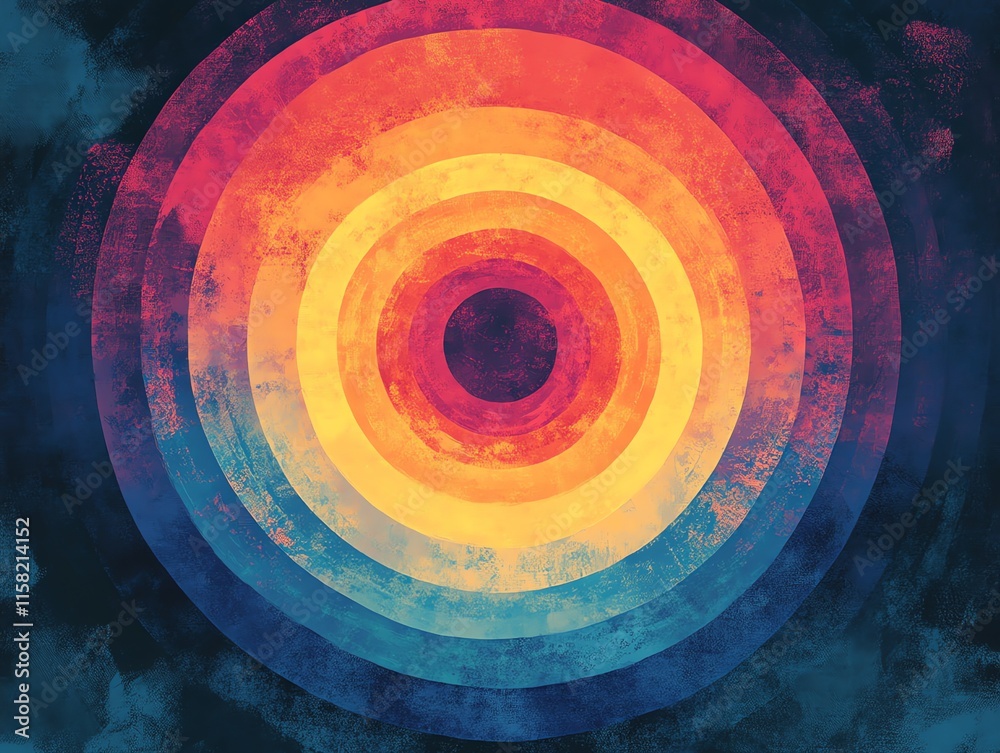 Poster Abstract concentric circles in vibrant colors creating a visually striking design.