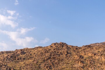 Rocky hills with clear blue sky in Mecca, Saudi Arabia