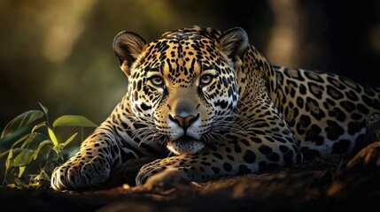 Obraz premium A stunning jaguar prowling through its natural habitat.